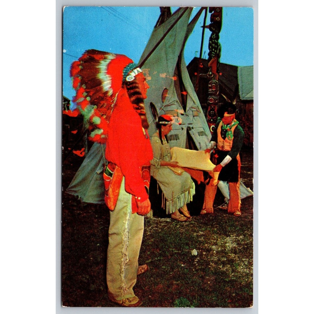 Postcard Michigan St. Ignace Hiawatha Nokomis Chief White Wolf Posted N.D. 1957